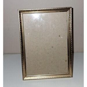 Vintage Gold Tone Metal Picture Frame 4.25 x 6.25 Ornate Beaded Edge Tabletop